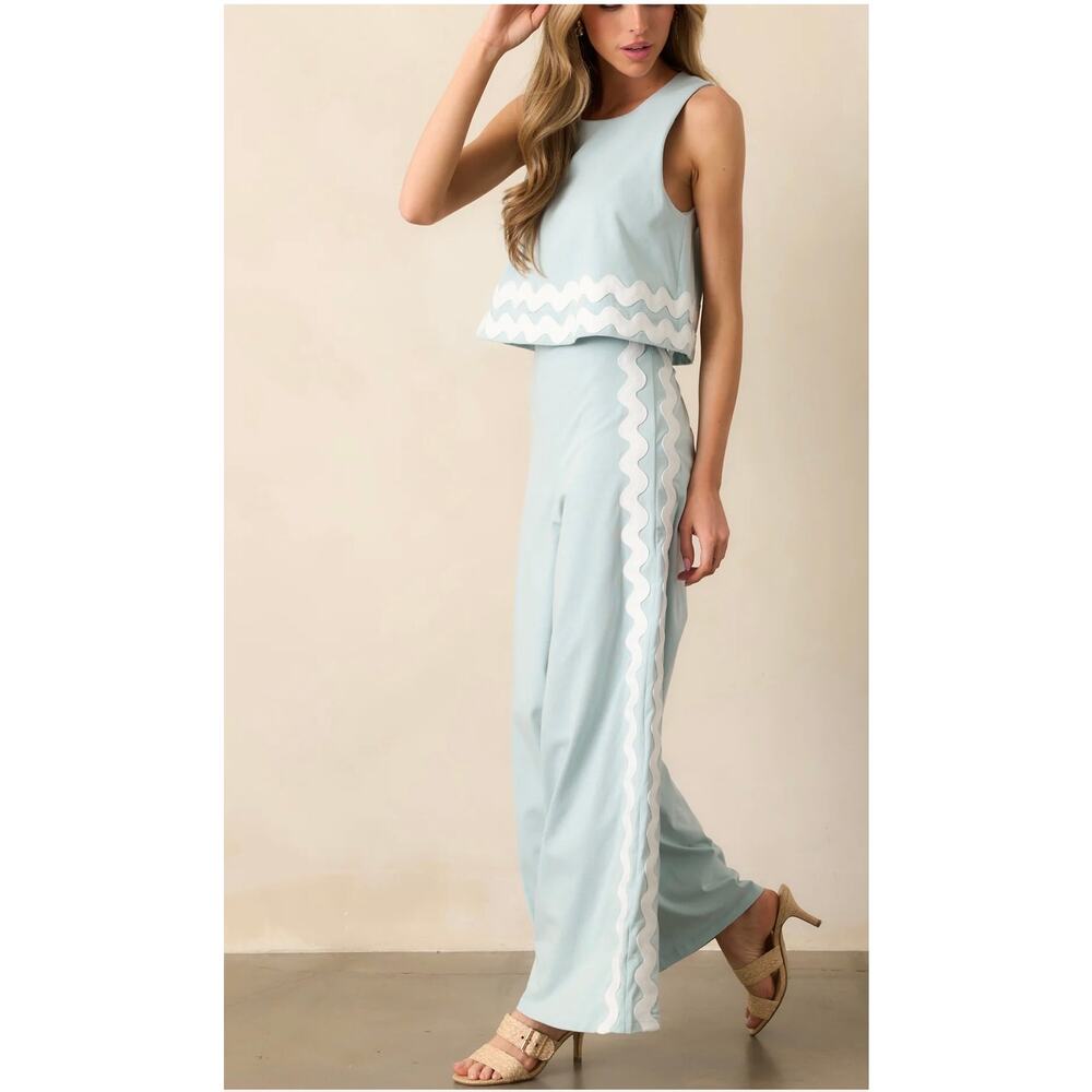 New NWT Prosperina Kayla ancient waters aqua cotton jumpsuit - Picture 3 of 10